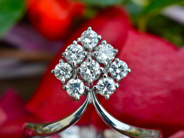 Vintage 0.66ct Diamond Cluster Leaf Ring - 18ct