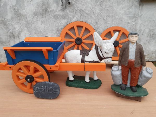 Donkey Cart Ornament with Concrete Wheels