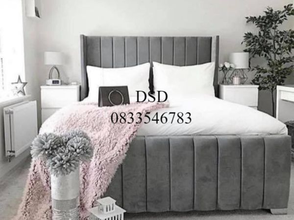 Grey Plush Velvet Bed - Free Nationwide Delivery