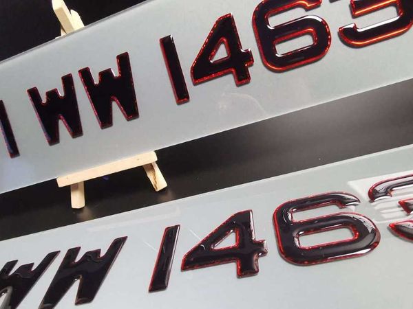 Pair of 3D Gel Red Number Plates