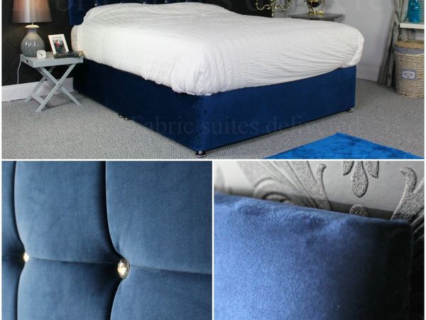 Blue plush beds with mattress--ALL SIZES