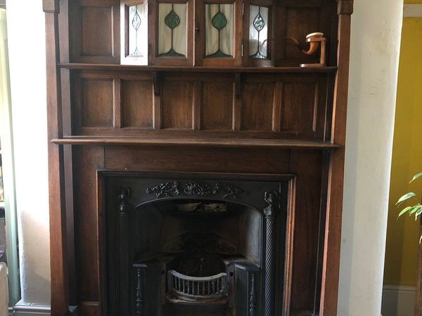 Victorian Oak and cast iron mantle fireplace