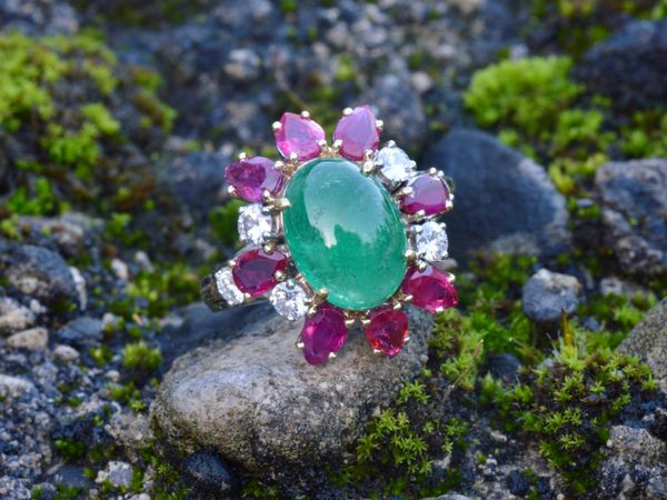Vintage 1950s Emerald, Ruby & Diamond Ring