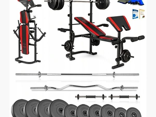 Exercise bench with 65 kg weights