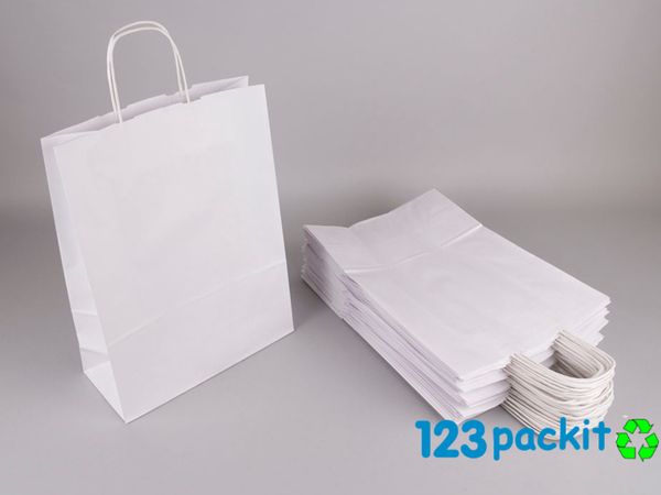 Lot of 50 white paper carrier bags different sizes