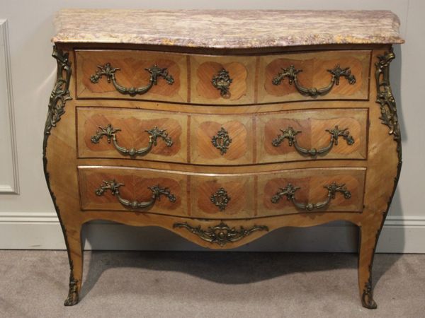Floral Marquetry French Bombe Chest of Drawers