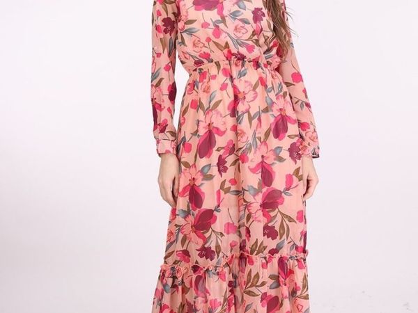 Peach floral print Chiffon Midi dress Size 12
