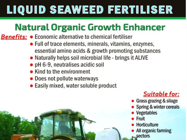 Liquid Seaweed Fertiliser, grass, tillage & veg