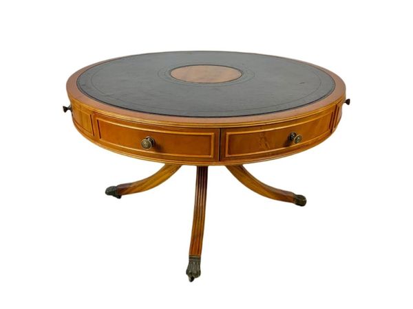 Large Walnut Drum Occasional Table