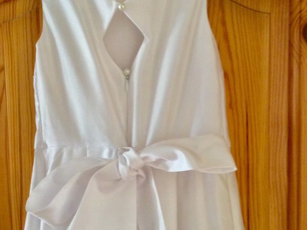 Beautiful white satin dress with veil & underskirt