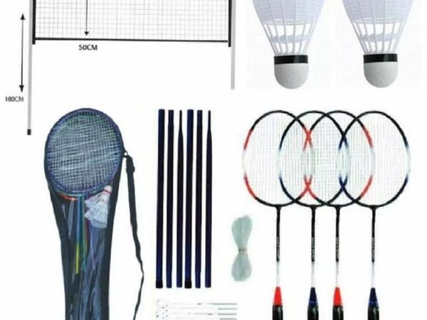 Badminton Set 4 Rackets Shuttlecock Net Poles
