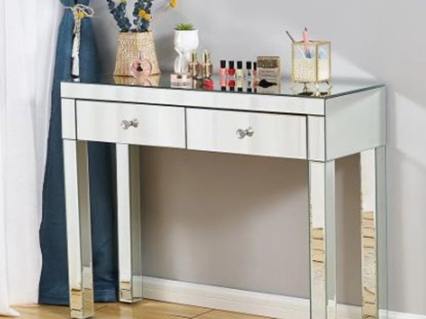 2 Drawers Whole Mirrored Entryway Console Glass Desk Bedroom Dressing Makeup Table Livingroom Display Stand and Led Mirror