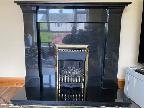 Black Granite 54" Fireplace with Brass Inset Gas Fire