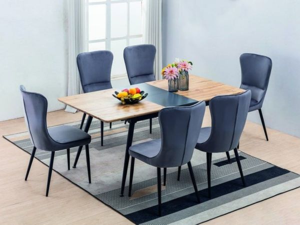 New Trinity Table 6 Grey Chairs For, Trinity Oak Dining Table Set