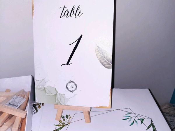 Wedding Table Numbers, stands and card box