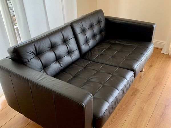 2  x Two-seat Ikea black leather with chrome leg