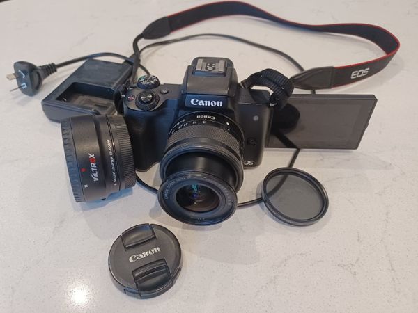 Canon EOS M50 + EF-M 15-45mm IS STM Lens, with Viltrox EF-EOS M Lens Adapter