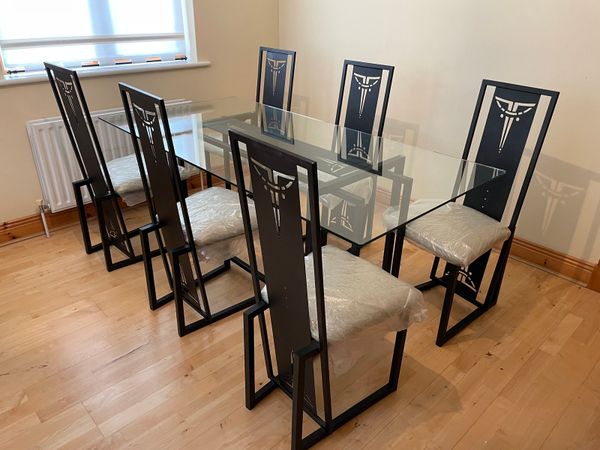 Bespoke 6 seater glass top dining table & chairs