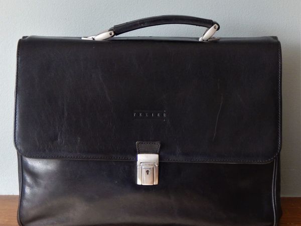 Texier brand black leather briefcase, made in France