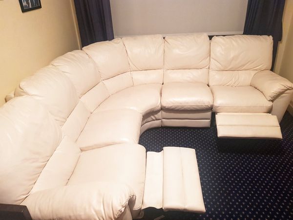 Creamy White Leather Corner Couch Sofa As New
