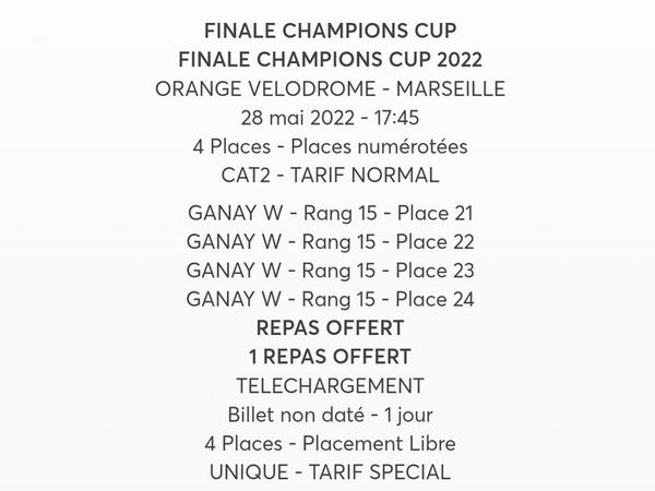 4 Champions Cup Tickets Marseille 2022