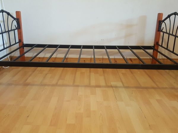 Oak/steel sturdy single bed frame