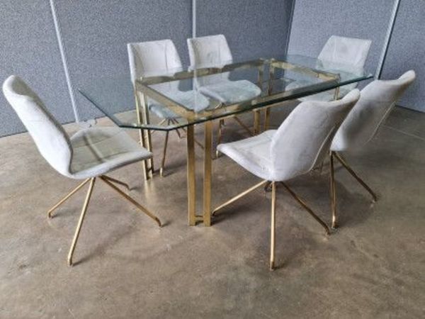 Enzo Tempered Glass Dining Table and 6 Chairs Set x1
