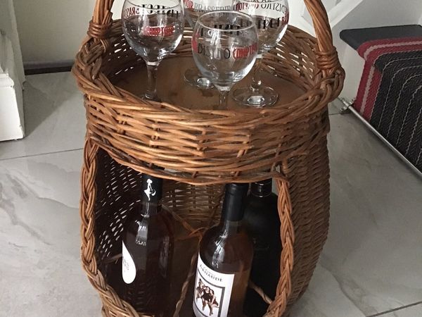 Portable Wine & Glass Basket Holder
