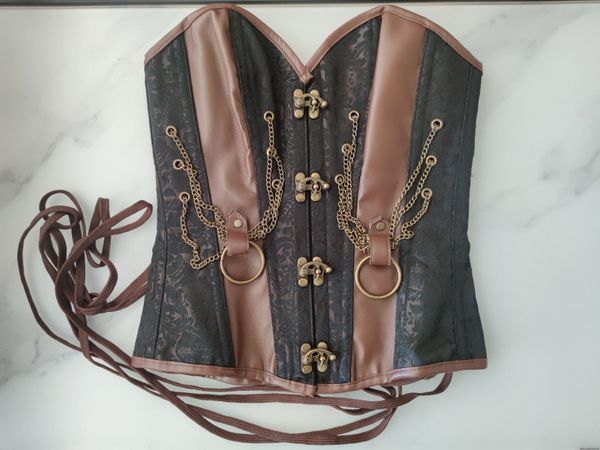 Brown Leather Lace Corset Gothic Bustier Steampunk