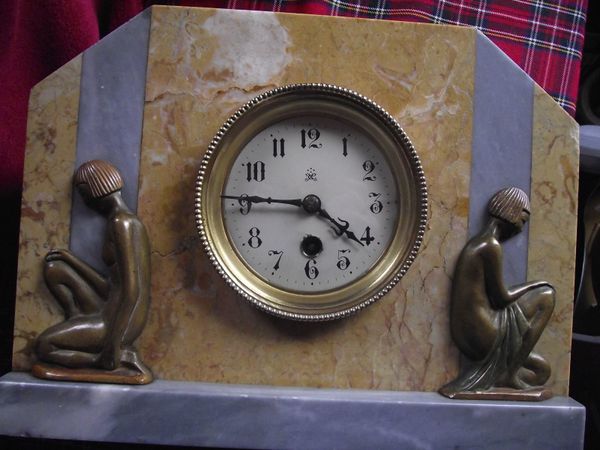 Art Deco Marble Clock with Spelter figures - Ca.1920's - 1930's