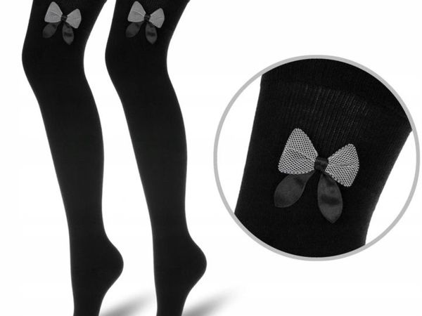 WOMEN'S cotton thigh highs with a BOW