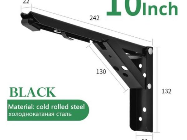 BRAND NEW Black 10inch 2PCS Stainless Steel Folding Triangle Bracket
