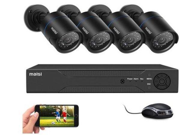 1080p CCTV Security Camera System, 4 Channel DVR Recorder with 4pcs 2MP Outdoor/Indoor Bullet Cameras