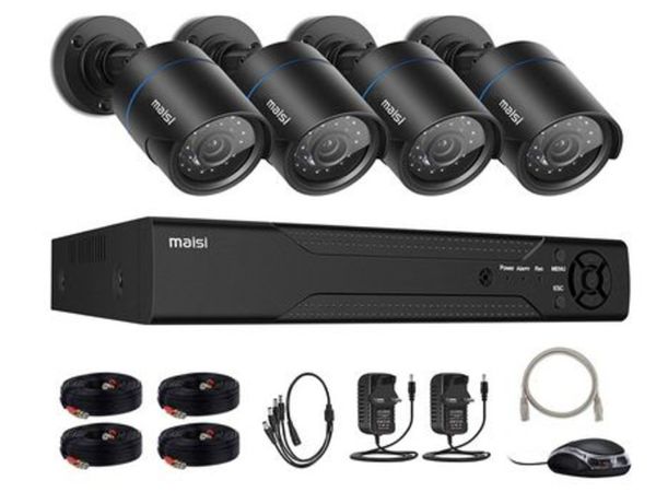 1080p CCTV Security Camera System, 4 Channel DVR Recorder with 4pcs 2MP Outdoor/Indoor Bullet Cameras