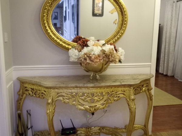 Antique mirror and table