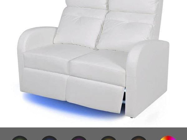 2 Seater LED Reclining Chair Artificial Leather Wh