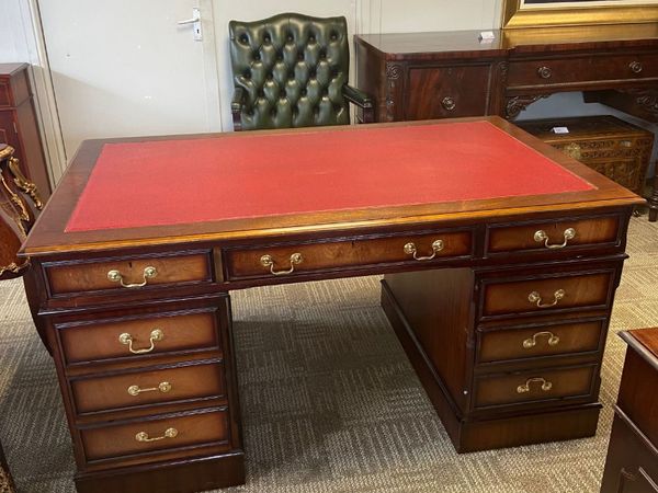 Vintage mahogany red leather top writing desk