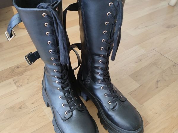 Faux Leather High boots with platform goth punk 40