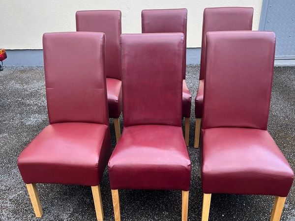 set 6 faux leather dining chairs wine dark red vgc