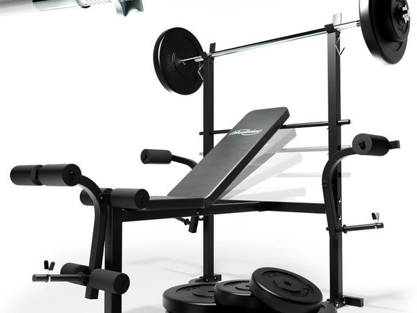 100KG WEIGHTS + BARBELL + MULTI BENCH SET - FREE DELIVERY