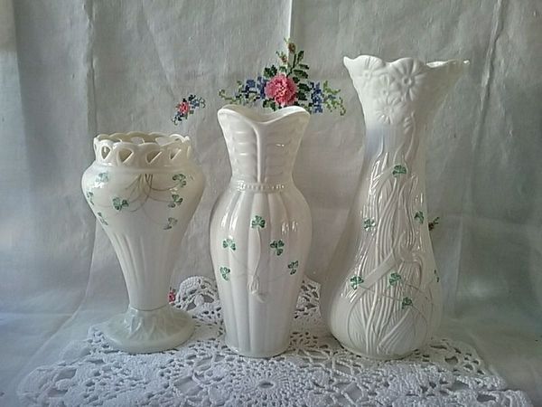 Three Beleek Shamrock Vases