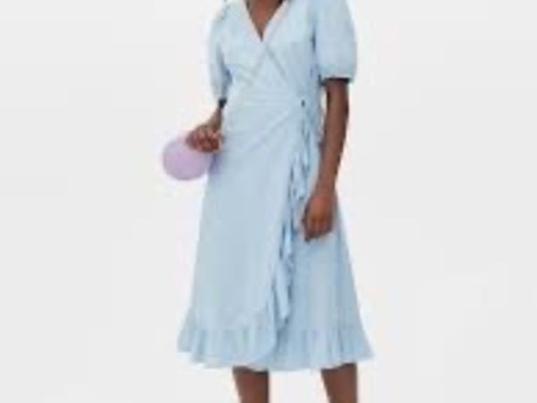 Ladies Blue Midi Wrap Summer Dress: Size 10