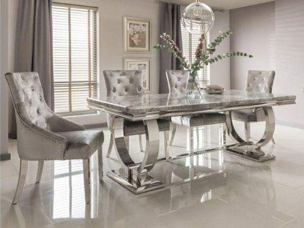 Arianna 1.8 Grey Marble table and 4 knockerback chairs