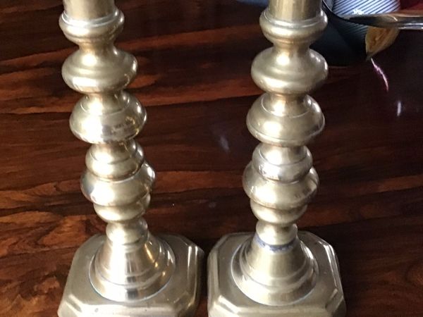 Pair of Tall Victorian Brass Candle Holders