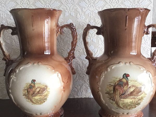 Antique Staffordshire Stone Pheasant Design Vases
