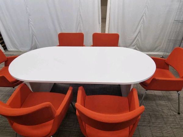 White meeting table 6 chairs