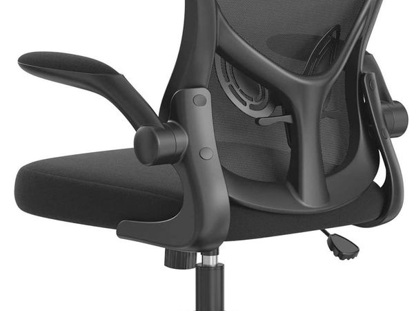 Ergonomic Desk Chair, Computer Office Chair with Flip-up Armrest&Lumbar Support, Adjustable Height, Black