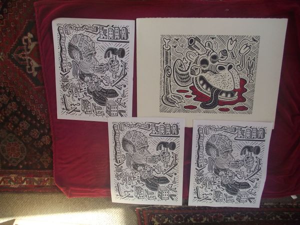 4 X Richard Basil Mock Linocuts - All Signed/Titled & Dated - 1988 & 1991