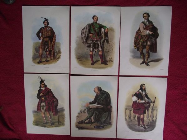 The Clans of the Scottish Highlands - 6 X Hand coloured Lithographs - No Date