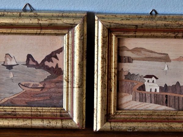 Pair of small parquetry pictures